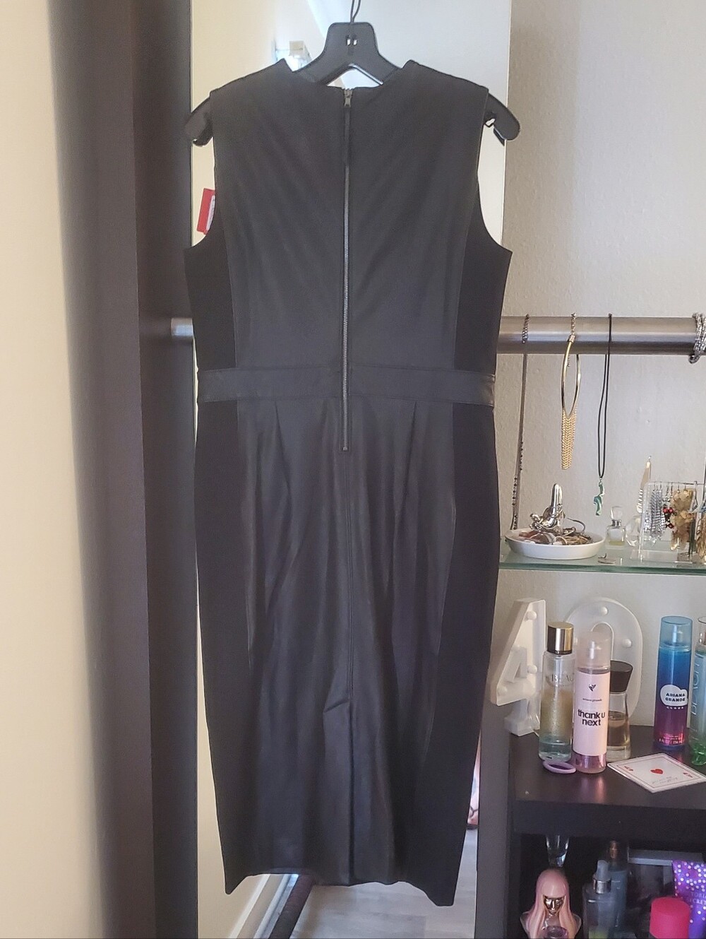 SPANX NWT Leather Like Mixed Media Combo Bodycon Pencil Dress Size M - Picture 3 of 8